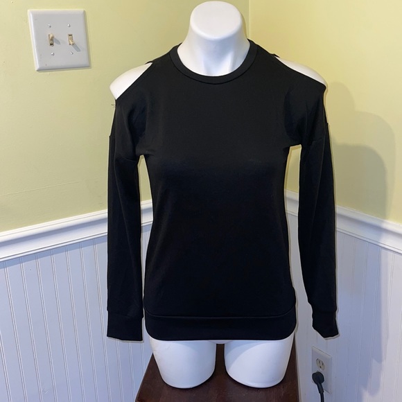 Terez girls large black and silver cold shoulder long sleeve top. NWT. - Picture 2 of 12